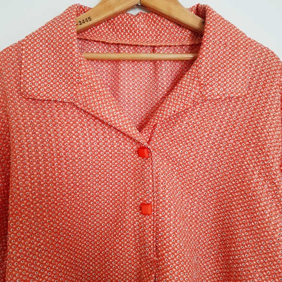 Vtg 70s Orange Popover Blouse - Picture 4 of 4